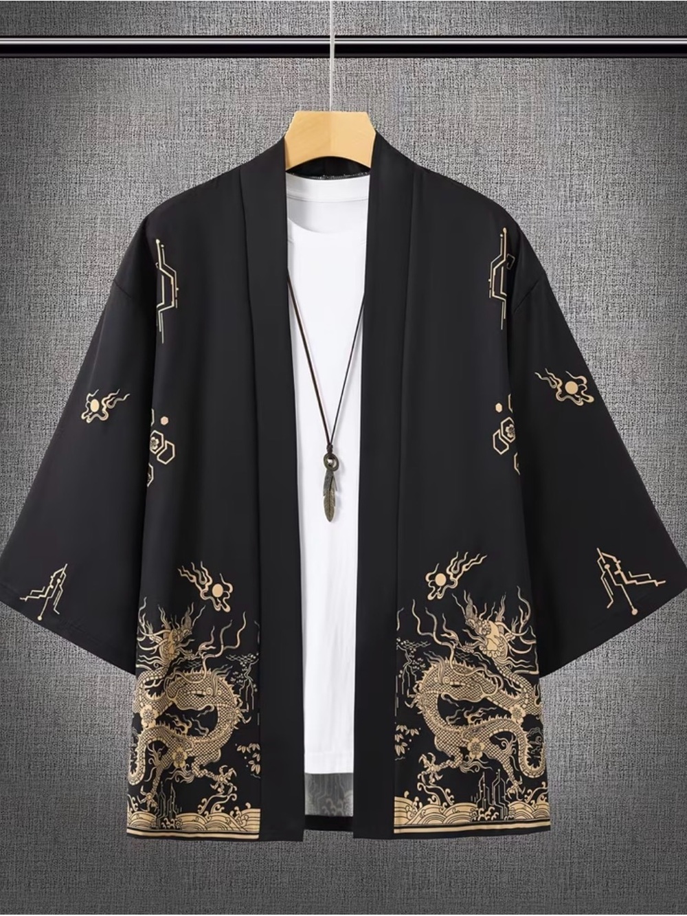 Black Dragon Print Kimono Jacket Medium